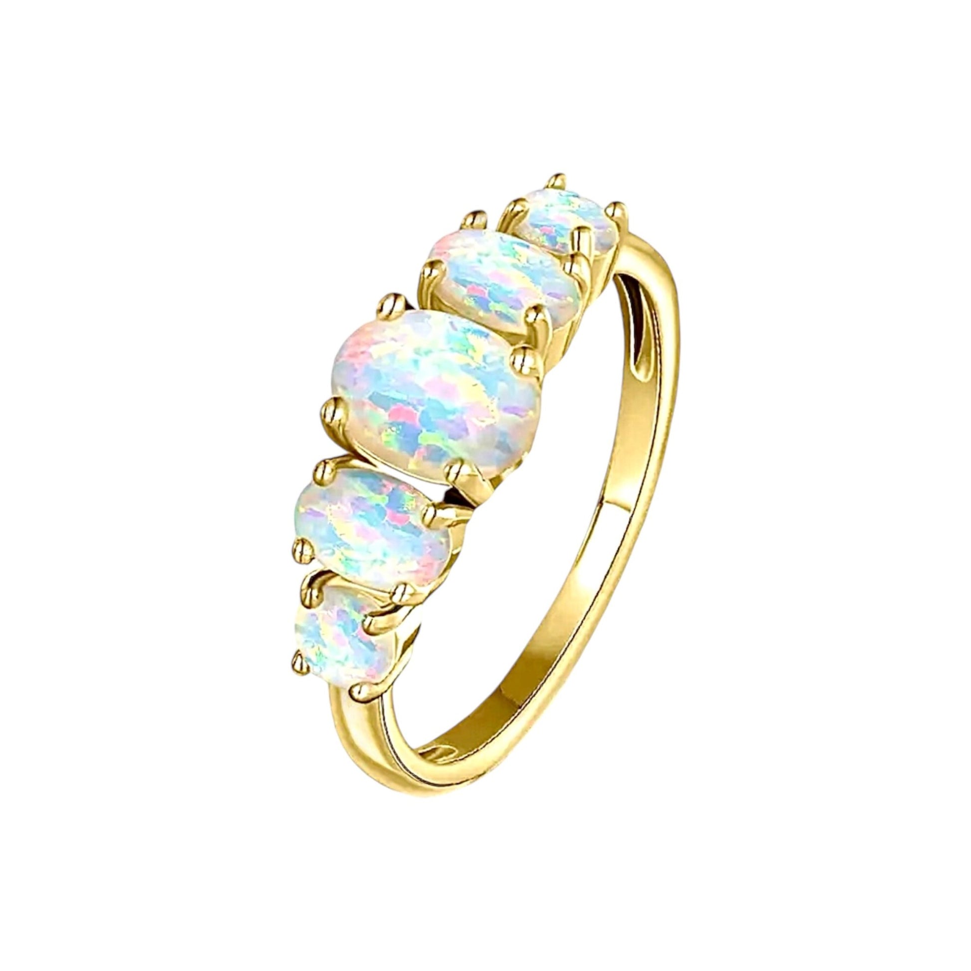 Eleganter goldener Ring mit fünf Opalen - CrystalScents
