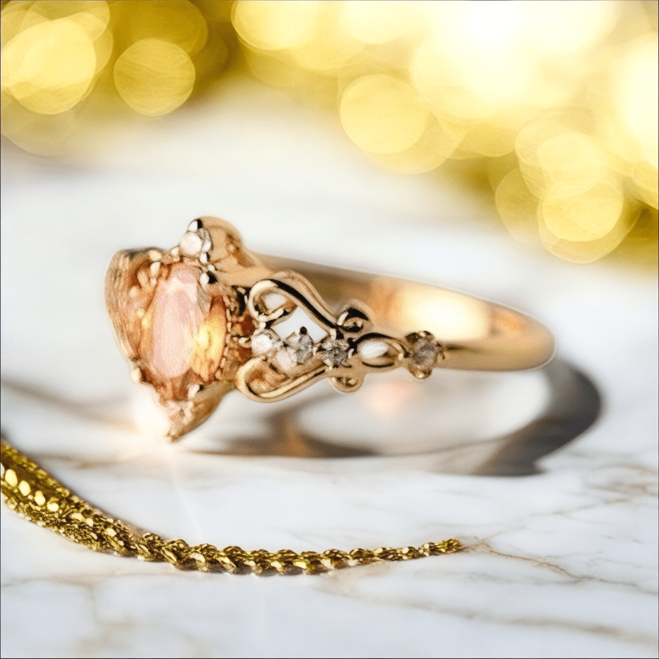 Eleganter goldener Ring mit orangem Zirkonia - CrystalScents