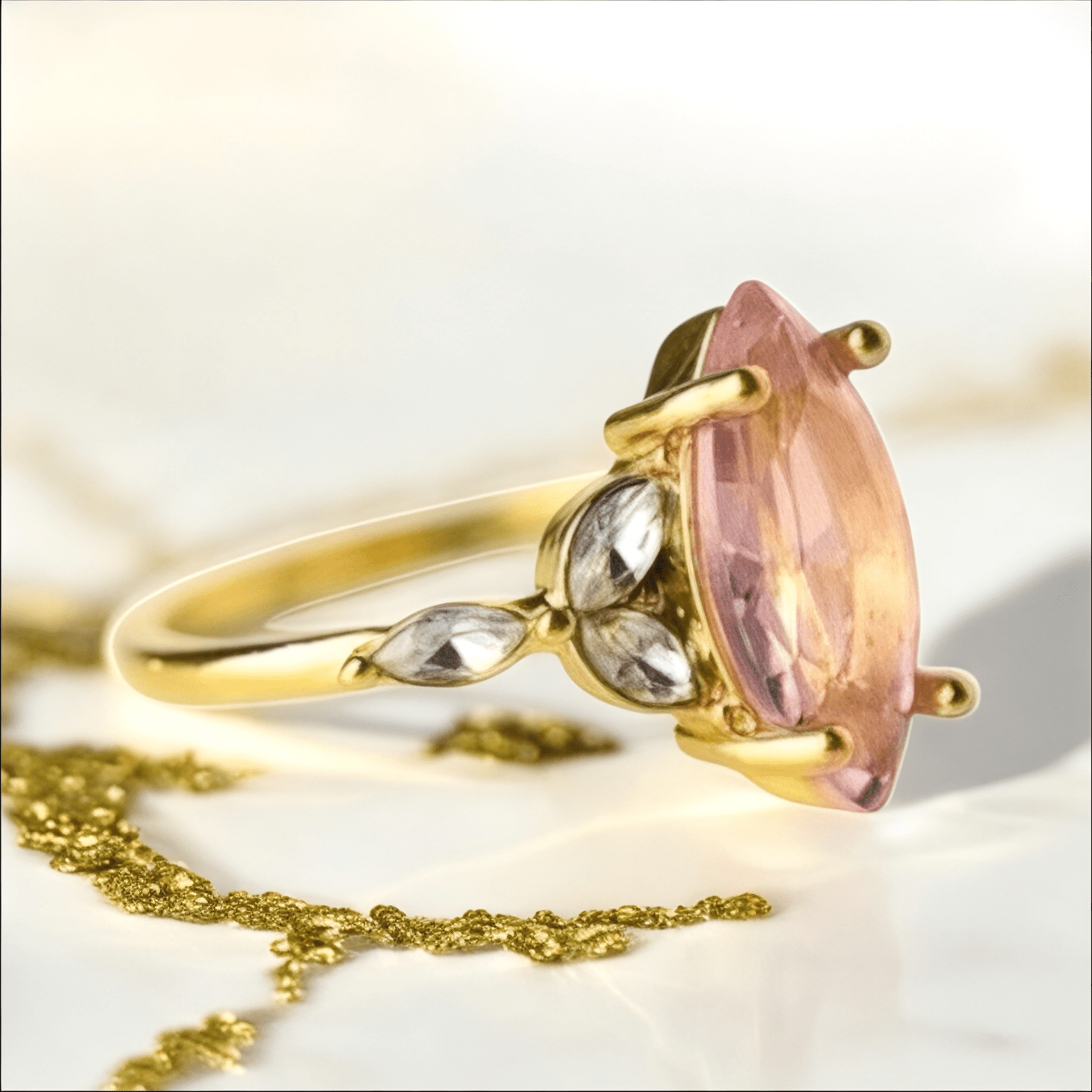 Eleganter goldener Ring mit rosa Zirkonia - CrystalScents