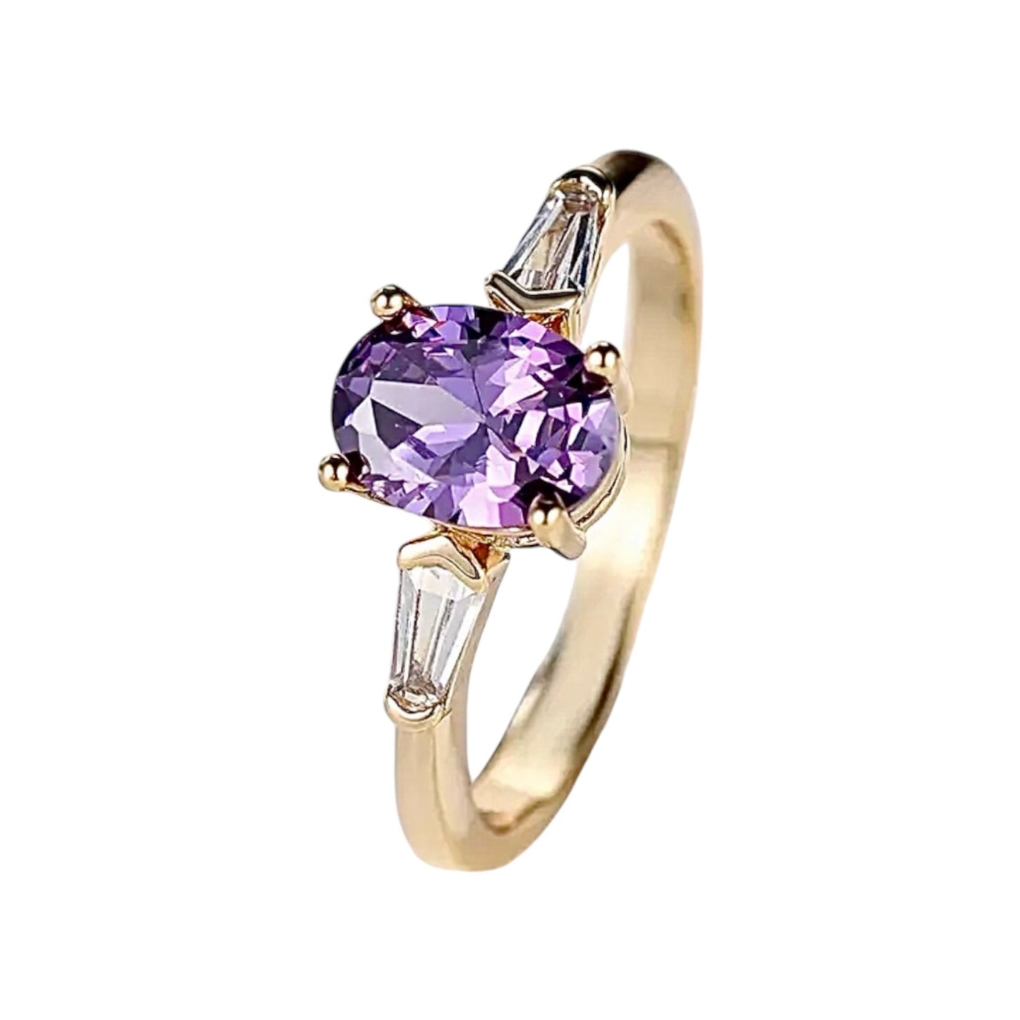 Eleganter goldener Ring mit violettem Zirkonia - CrystalScents