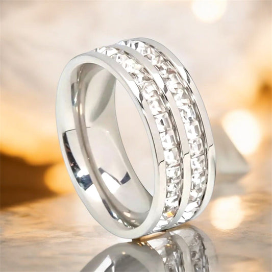 Eleganter Ring mit doppelter Strassreihe Silber - CrystalScents