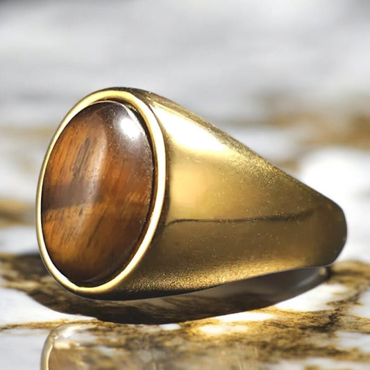 Eleganter Ring mit ovalem großem Tigerauge - CrystalScents