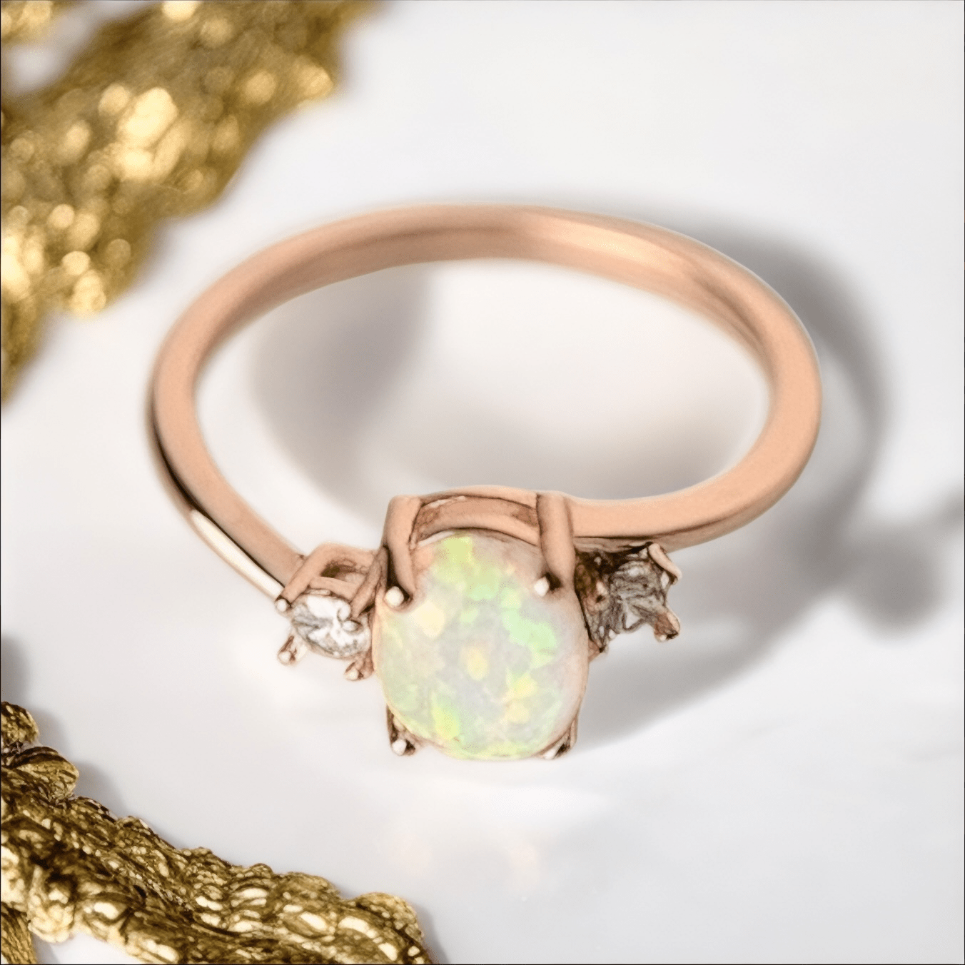 Eleganter Ring mit ovalem Opal Roségold - CrystalScents
