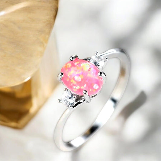 Eleganter Ring mit ovalem rosa Opal Silber - CrystalScents