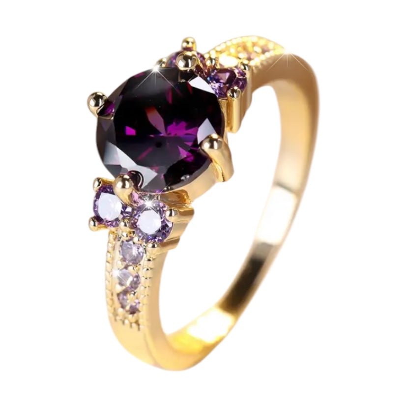 Eleganter roségoldener Ring mit rundem violettem Zirkonia - CrystalScents