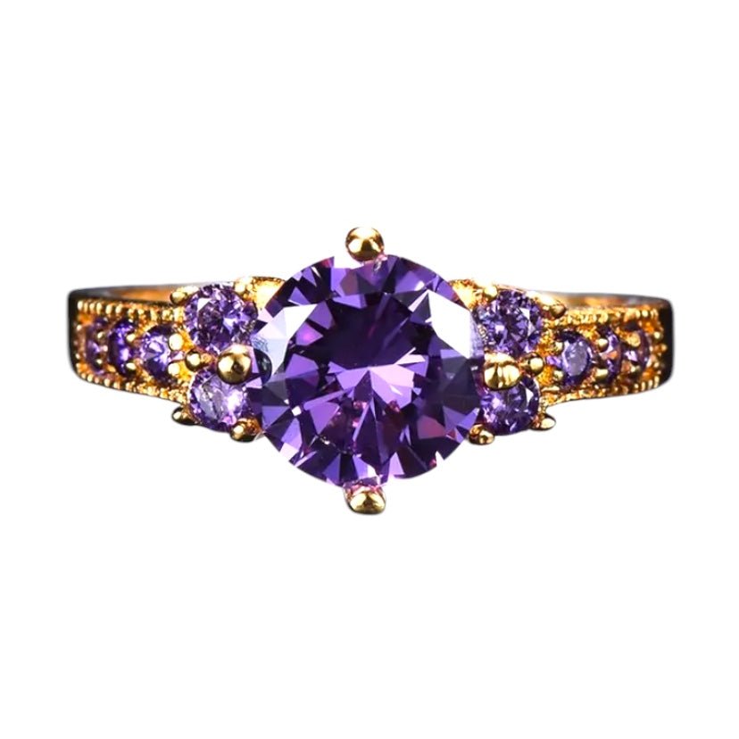 Eleganter roségoldener Ring mit rundem violettem Zirkonia - CrystalScents