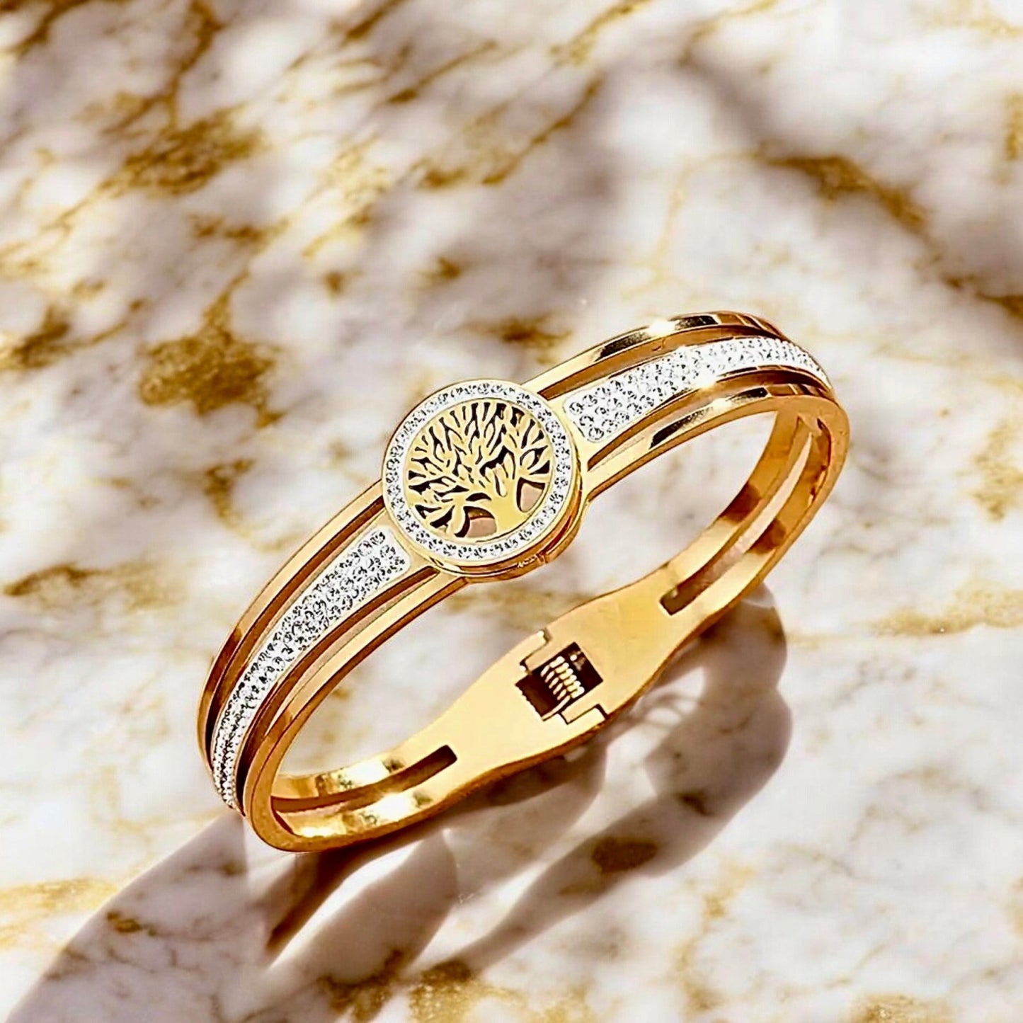 Elegantes Funkelndes Armband „Baum des Lebens“; Gold - CrystalScents
