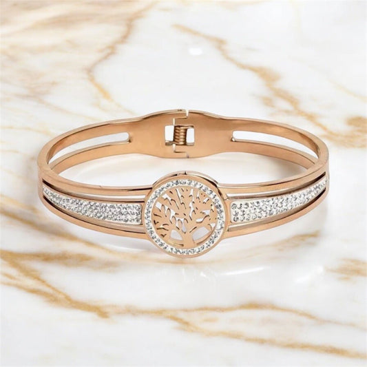 Elegantes Funkelndes Armband „Baum des Lebens“; Roségold - CrystalScents