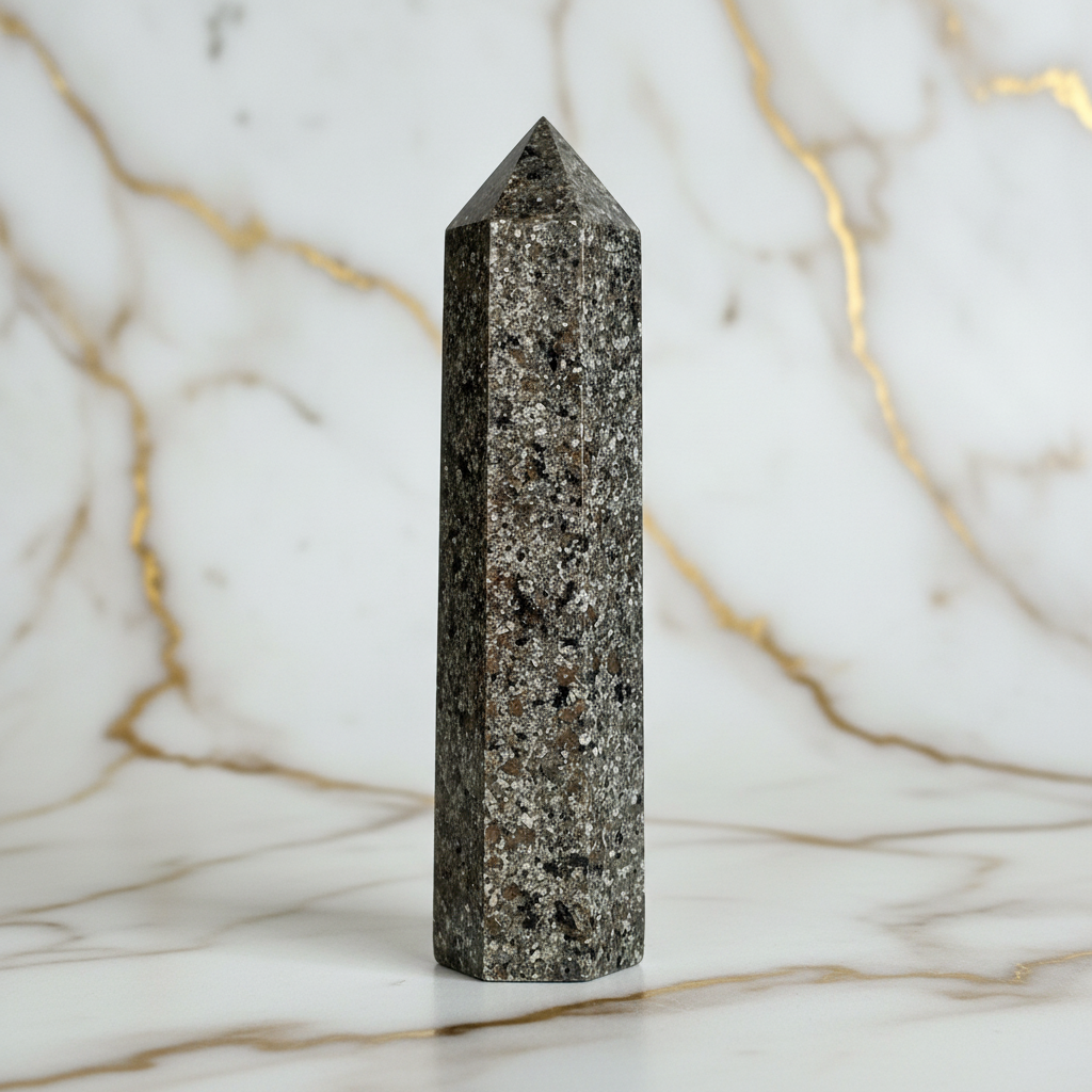 Flammenstein Obelisk auf Marmor - Dreiviertelansicht links