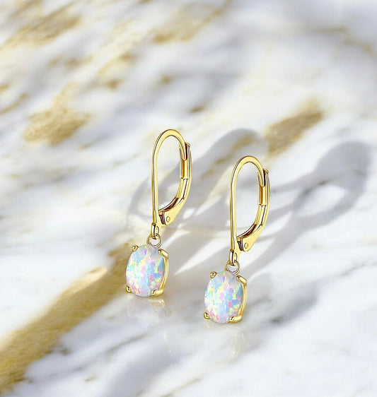 Funkelnde Ohrhänger mit rundem Opal Gold - CrystalScents