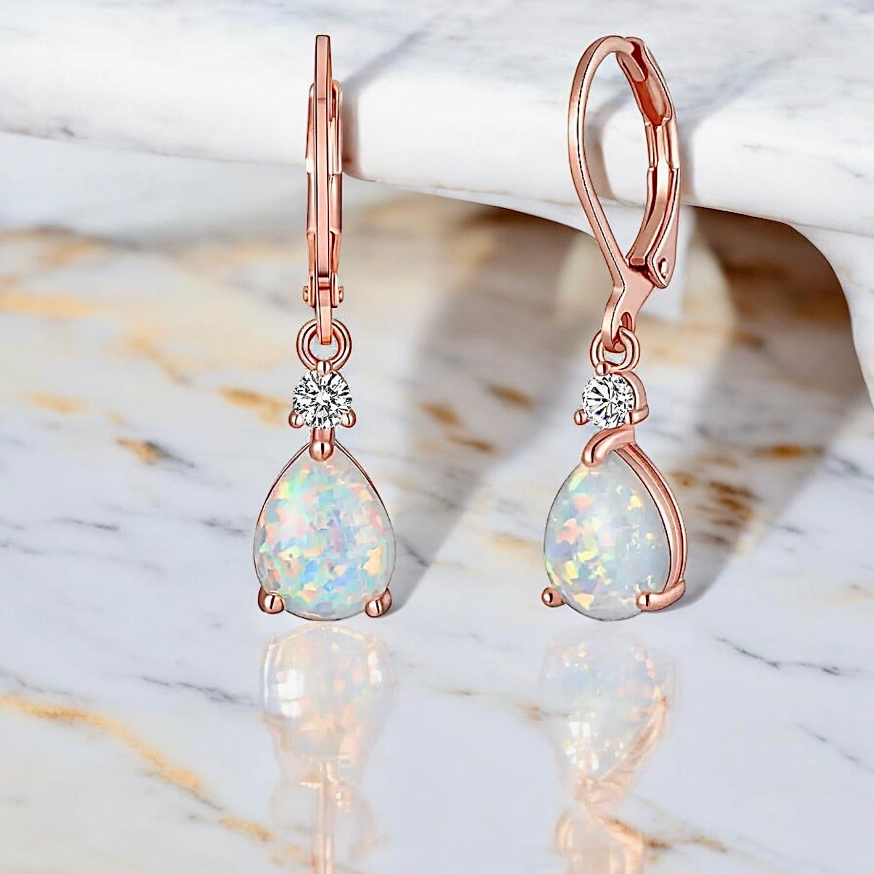 Funkelnde Ohrhänger mit rundem Opal Roségold - CrystalScents