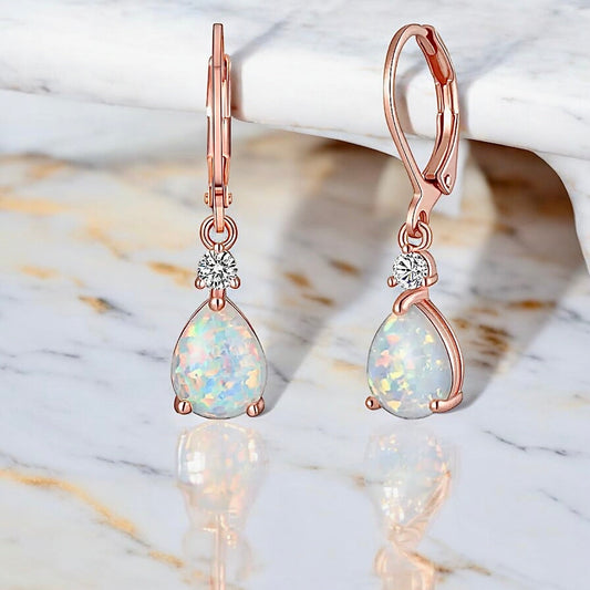 Funkelnde Ohrhänger mit rundem Opal Roségold - CrystalScents