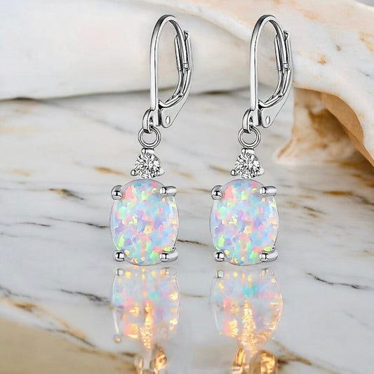 Funkelnde Ohrhänger mit rundem Opal Silber - CrystalScents