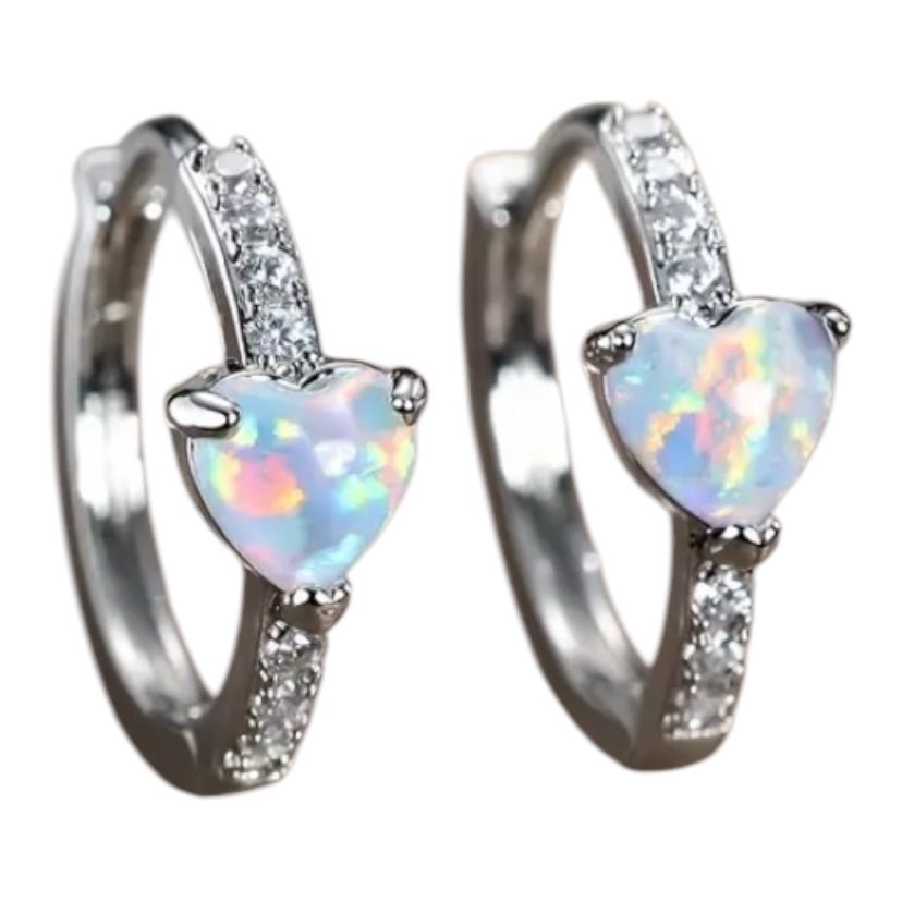 Funkelnde, silberne Ohrhänger mit rundem Opal Herz - CrystalScents