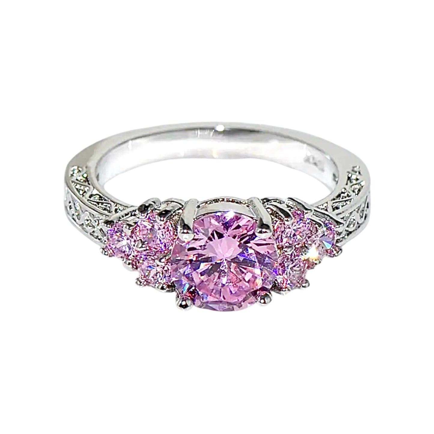Funkelnder silberner Ring mit runden rosa Zirkonia - CrystalScents