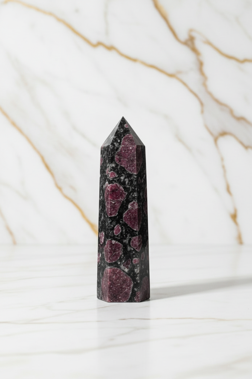 Garnet obelisk on marble