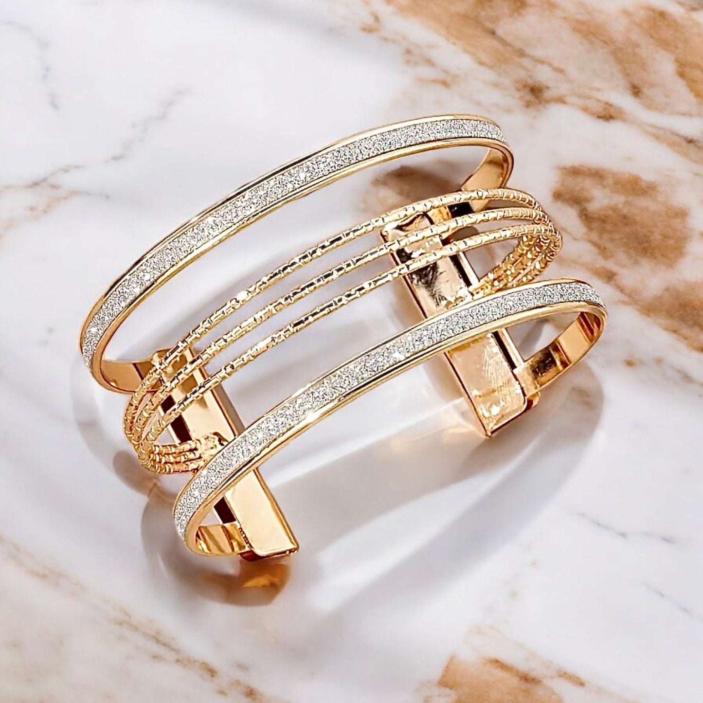 Glitzerndes Manschettenarmband Roségold - CrystalScents