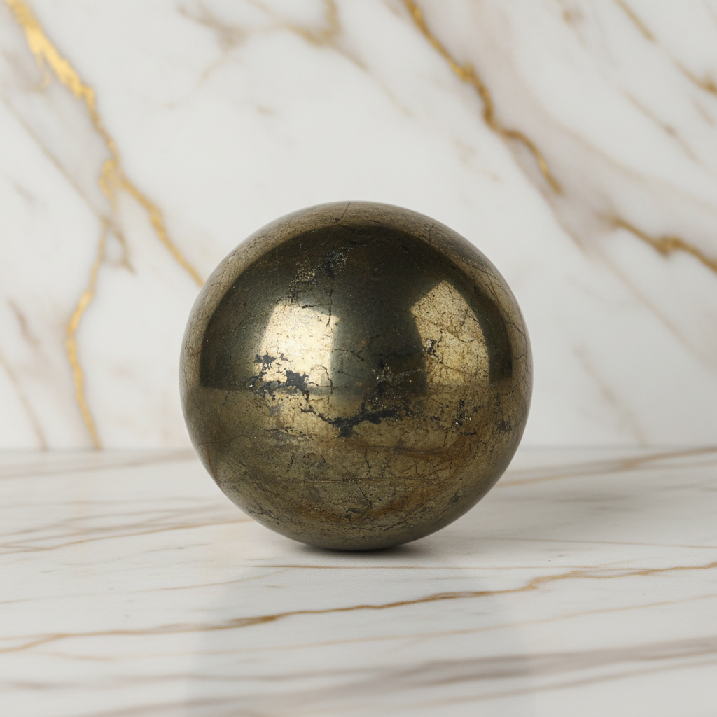 Gold-grüne Pyrit-Kugel Marmor 2