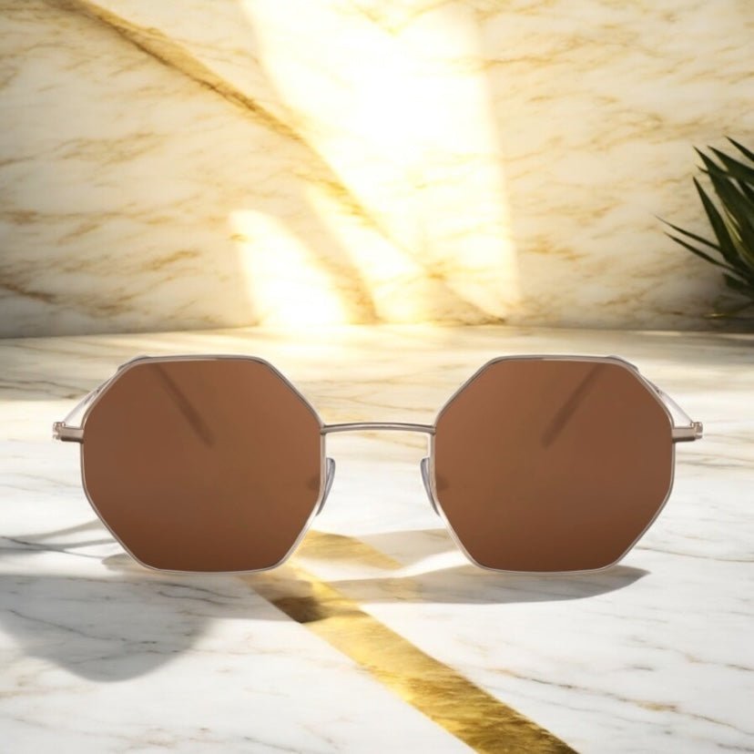 Goldbraune eckige Sonnenbrille - CrystalScents