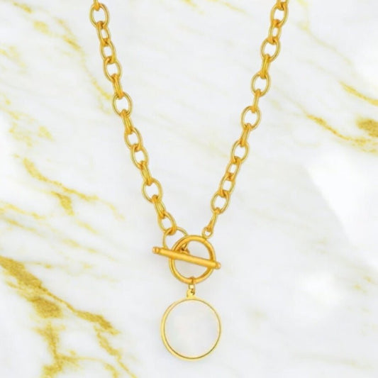 Goldene grobe Halskette mit Perlmutt - CrystalScents