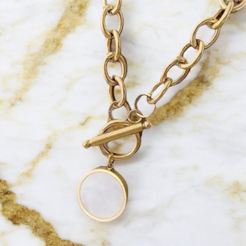 Goldene grobe Halskette mit Perlmutt - CrystalScents