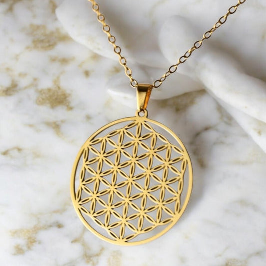 Goldene Halskette „Blume des Lebens“ - CrystalScents