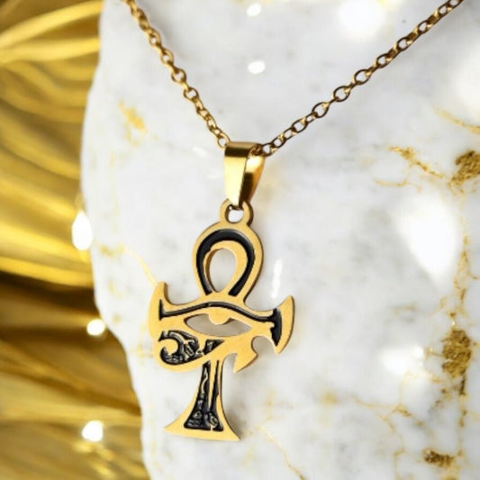 Goldene Halskette mit Anch - Anhänger - CrystalScents