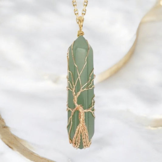Goldene Halskette mit goldverziertem Aventurin Doppelender - CrystalScents