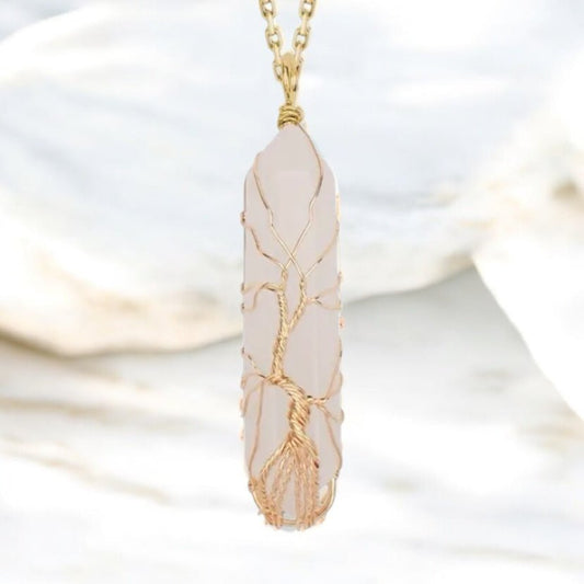 Goldene Halskette mit goldverziertem Bergkristall Doppelender - CrystalScents