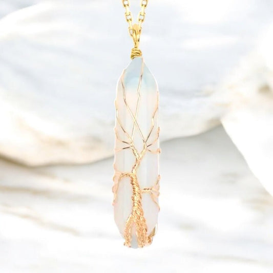 Goldene Halskette mit goldverziertem Opalit Doppelender - CrystalScents
