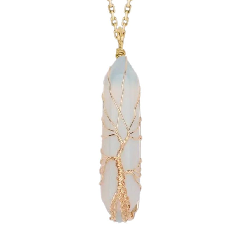Goldene Halskette mit goldverziertem Opalit Doppelender - CrystalScents