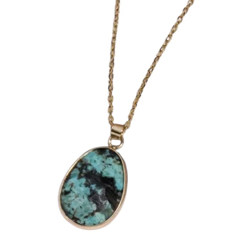 Goldene Kette mit facettiertem afrikanischen Türkis - Anhänger - CrystalScents
