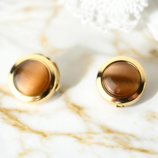 Goldene Manschettenknöpfe mit braunem Katzenauge - CrystalScents