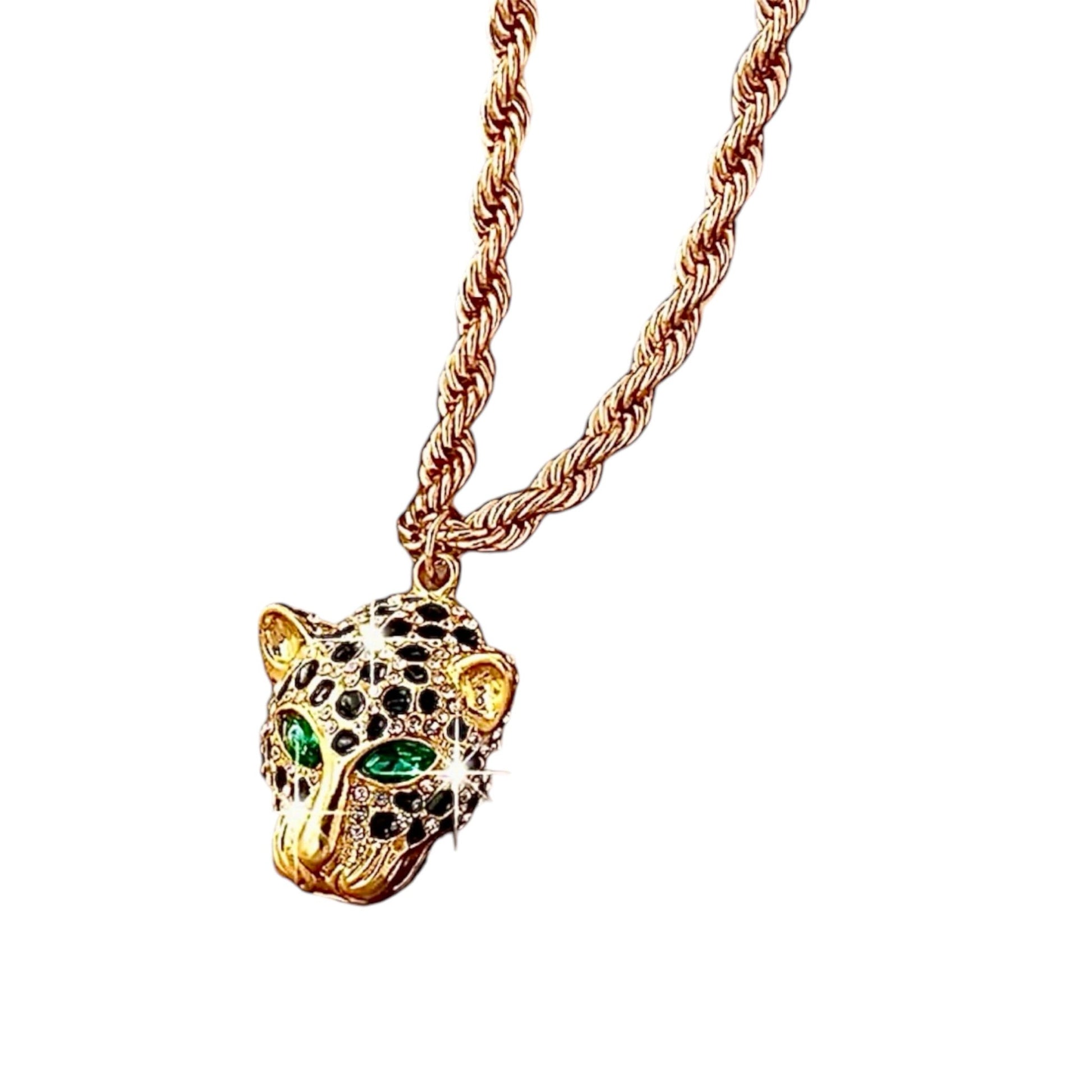 Goldene Statement - Kette mit funkelndem Leopard - Anhänger - CrystalScents