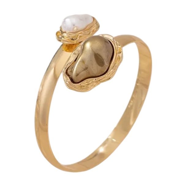 Goldener Offener Armreif mit Perlen, braun - CrystalScents