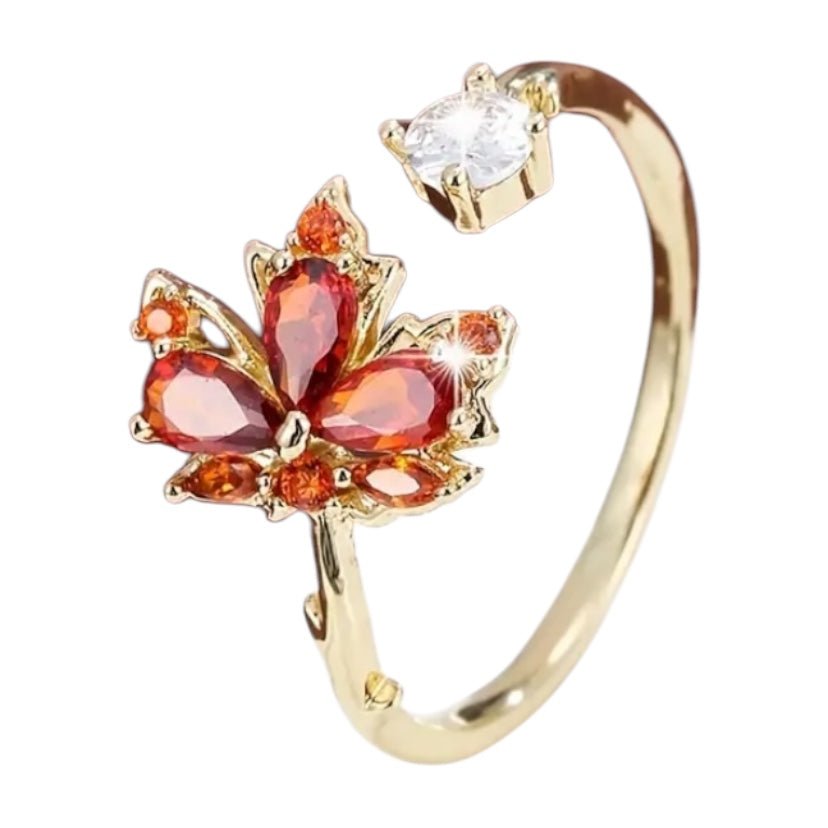 Goldener offener Ring mit Ahornblatt; Orange - CrystalScents