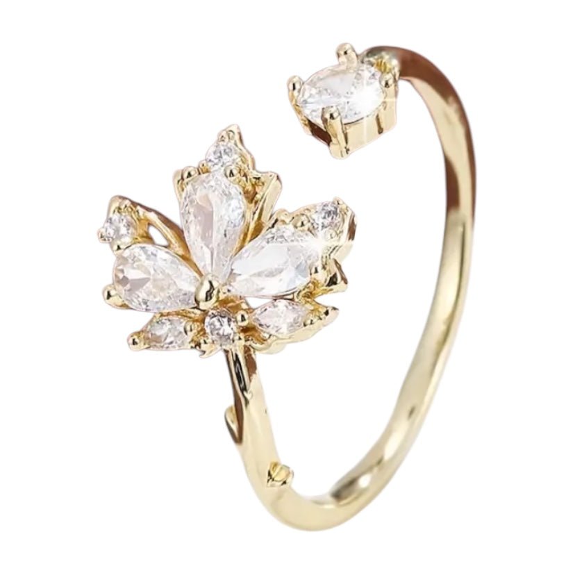 Goldener offener Ring mit Ahornblatt; Weiß - CrystalScents