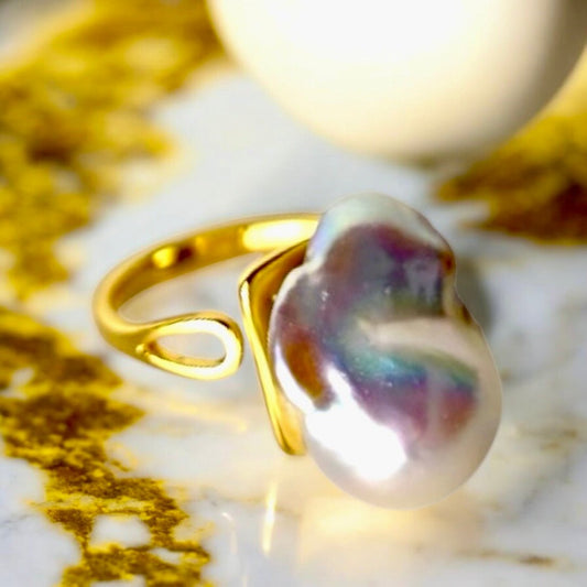 Goldener offener Ring mit Perle - CrystalScents