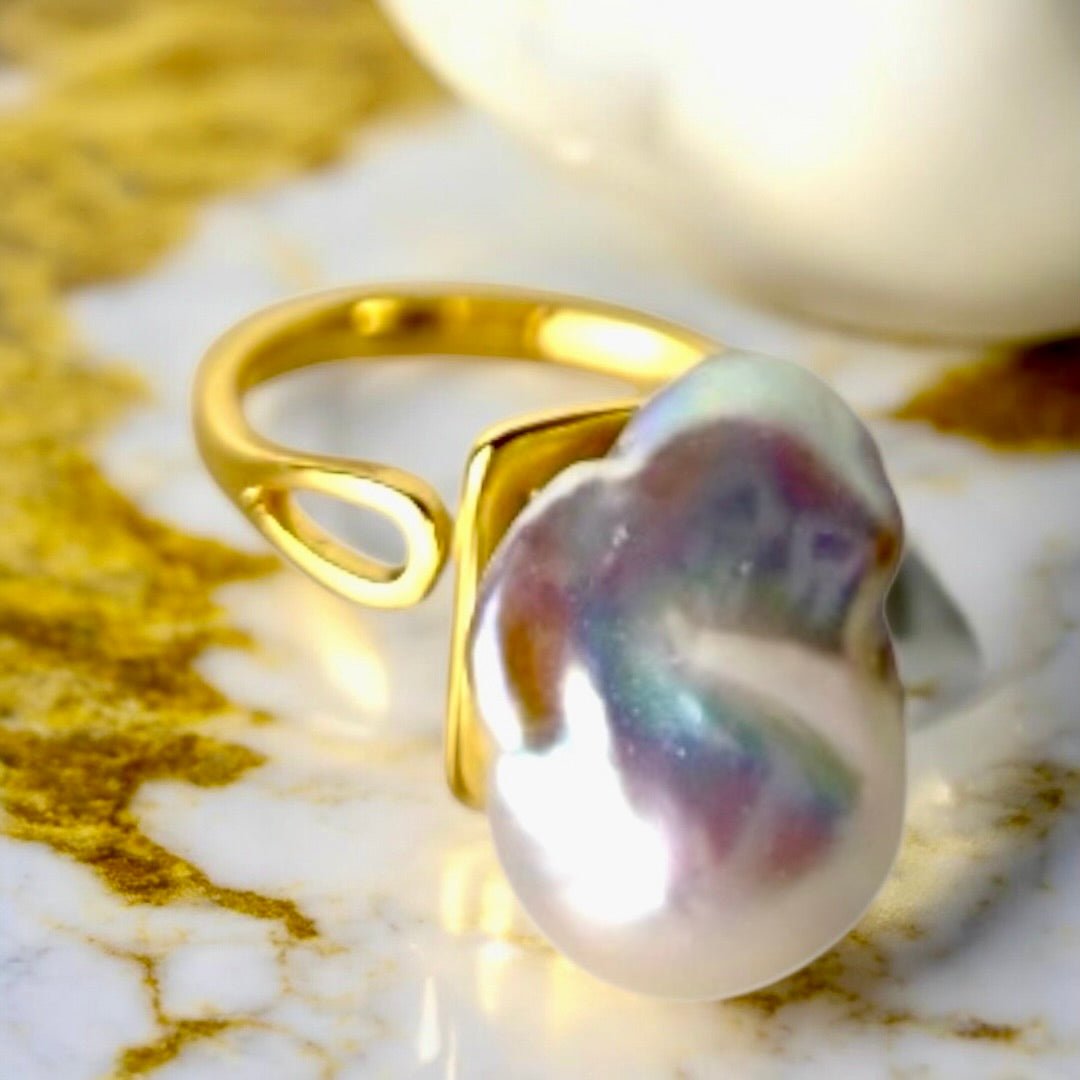 Goldener offener Ring mit Perle - CrystalScents