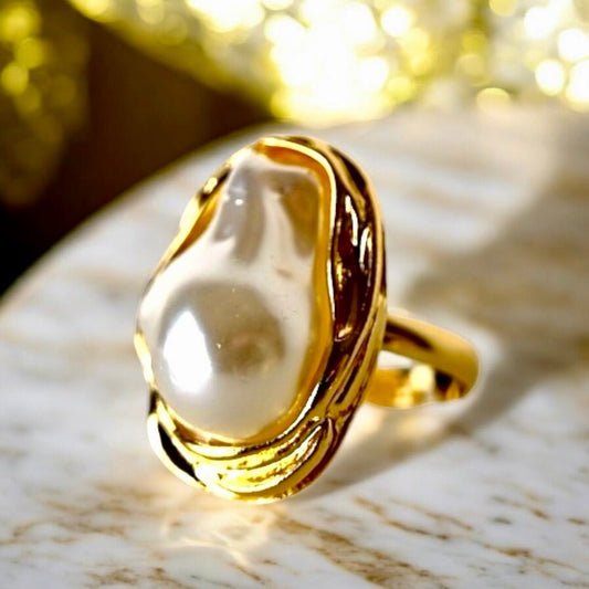 Goldener One Size Ring mit Perle - CrystalScents