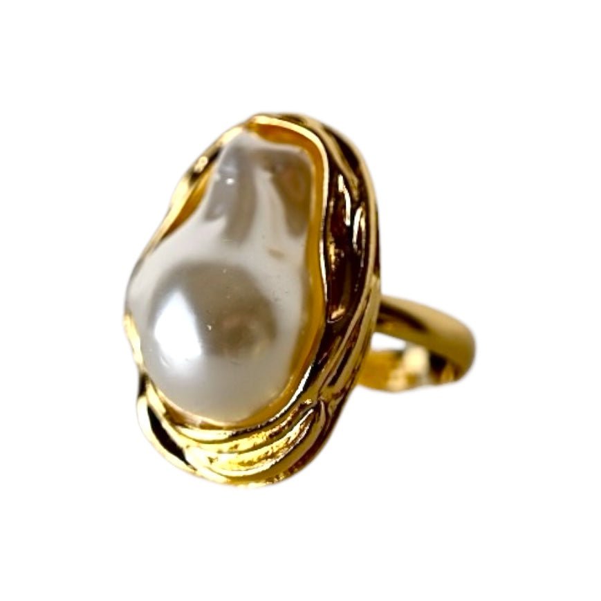 Goldener One Size Ring mit Perle - CrystalScents