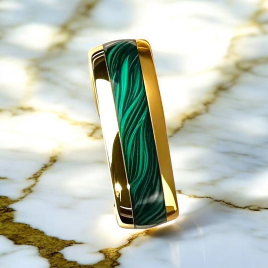 Goldener Ring im Malachit - Grün - Stil - CrystalScents