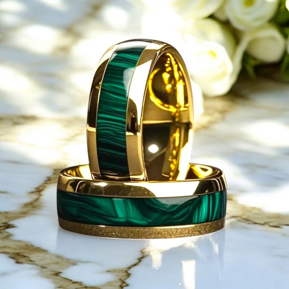 Goldener Ring im Malachit - Grün - Stil - CrystalScents