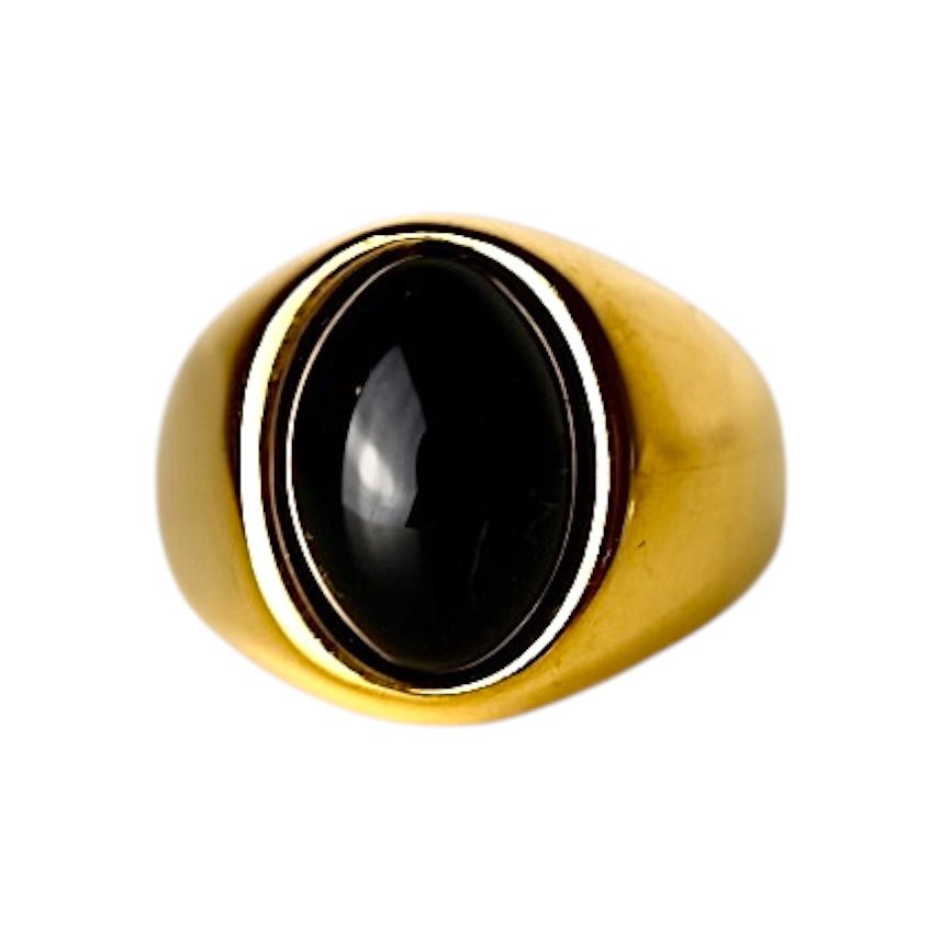 Goldener Ring mit ovalem großem Onyx - CrystalScents