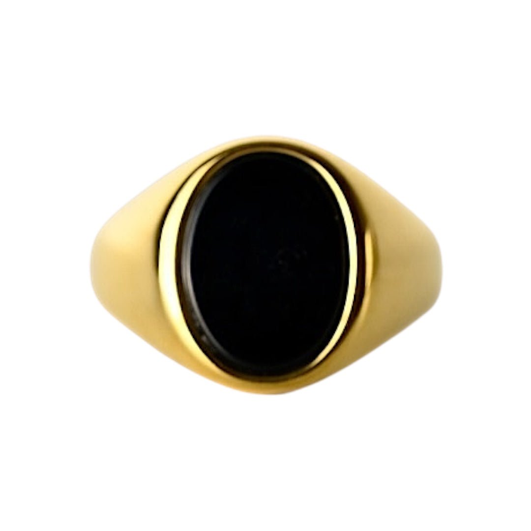 Goldener Ring mit ovalem schwarzen Onyx - CrystalScents