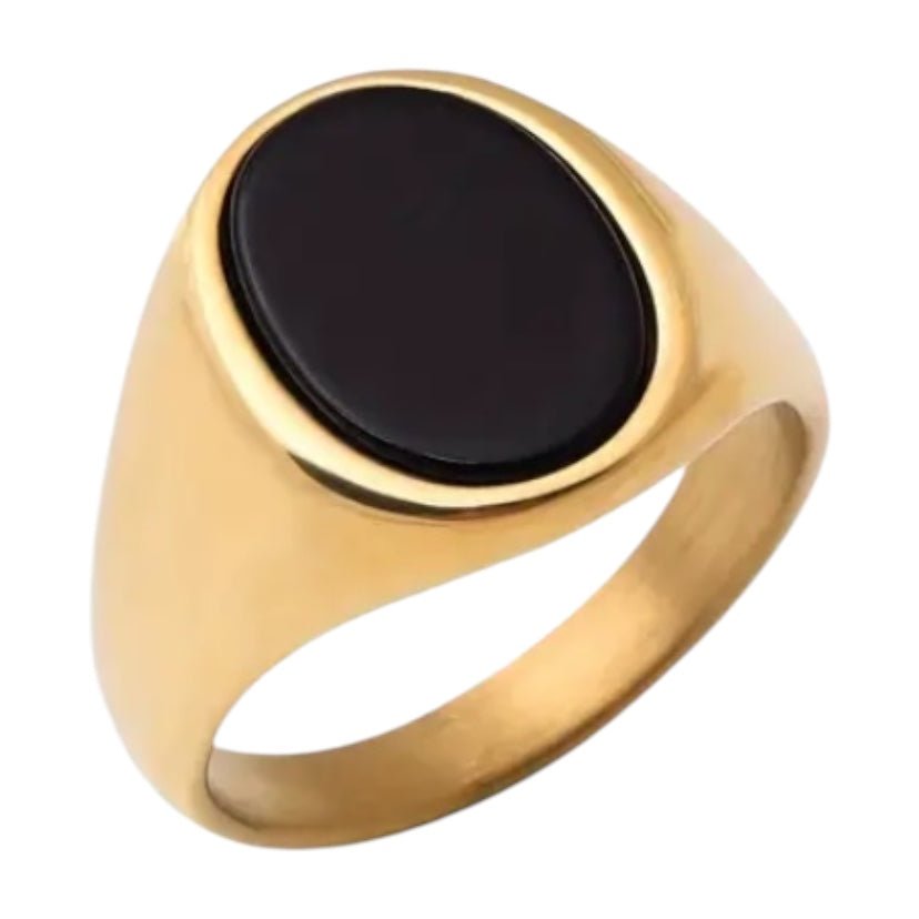 Goldener Ring mit ovalem schwarzen Onyx - CrystalScents
