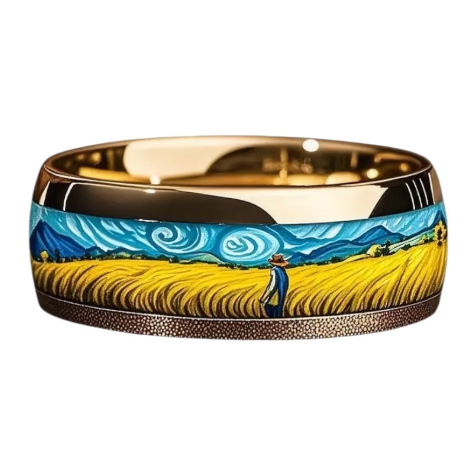 Goldener Ring mit Weizenfeld - CrystalScents