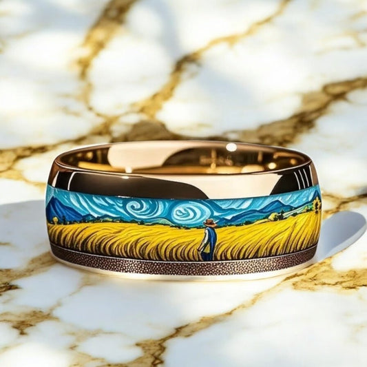 Goldener Ring mit Weizenfeld - CrystalScents