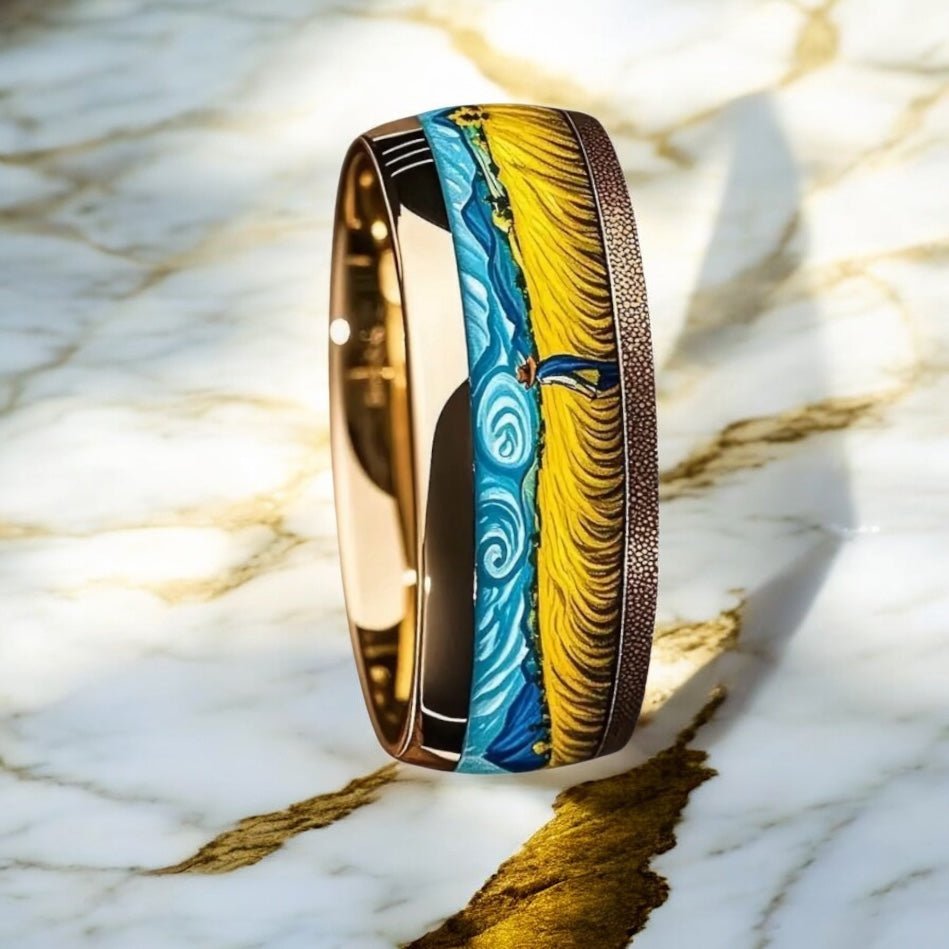 Goldener Ring mit Weizenfeld - CrystalScents