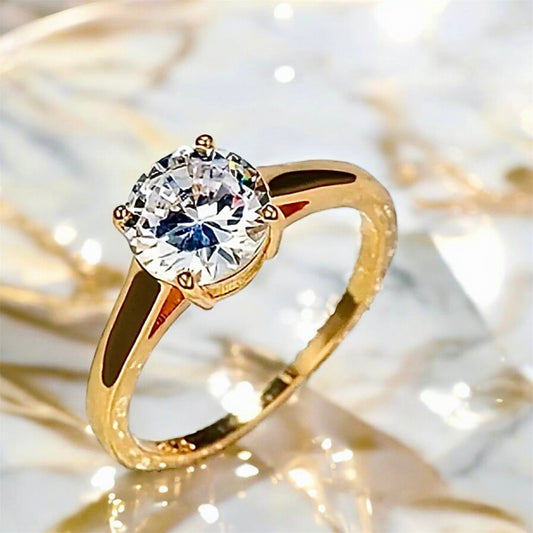 Goldener Solitär - Ring mit rundem Zirkonia - CrystalScents